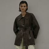 (CT-1372) Wrinkle Leather Single Trench Coat S (6596954914934)