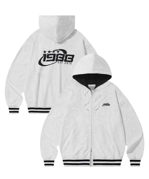 1988 Cricle Logo Hood Zip Up-Light Grey