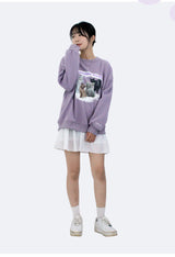 cat on the cloud sweatshirt - purple (6636670845046)