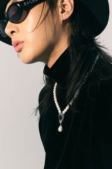 ロザリンドキュービックドロップ真珠のネックレス / Rosaline Cubic Drop Pearl Necklace (6616303927414)