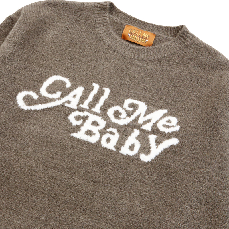 [Call Me Baby] Adorable Cursive Logo Knit (Khaki) / ロゴニットセーター (Khaki) (6627540893814)