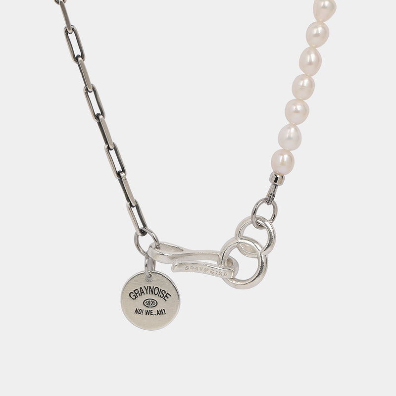 ハーフチェーンリンクネックレス/Half chain link necklace (Pearl) (925 silver)