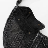 Washed Denim Shoulder Bag (Black)