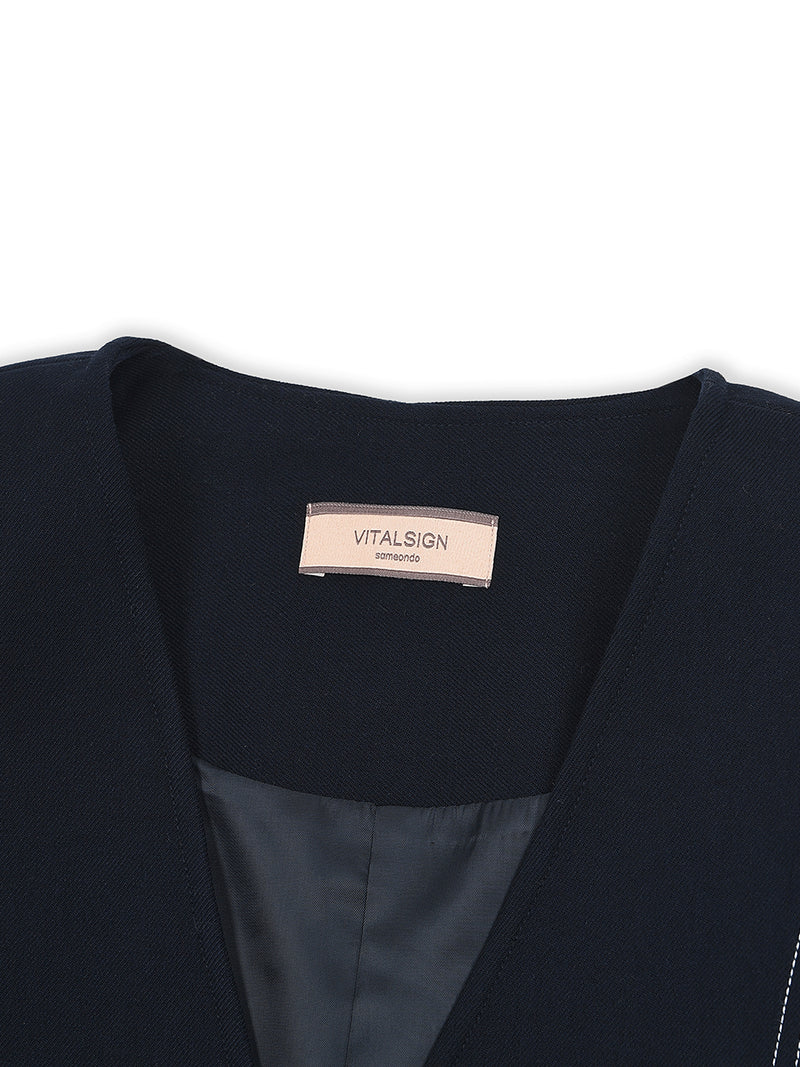 ラインノーカラージャケット / Line No-collar Jacket (2colors)