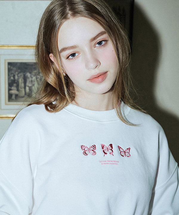 トリプルバタフライエンブロイダードスウェットシャツ / Triple Butterfly Embroidered Sweatshirt ( 3 Colors )