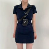 [Waist strap adjustment O] Sporty girlfriend look! Daily mini collar dress