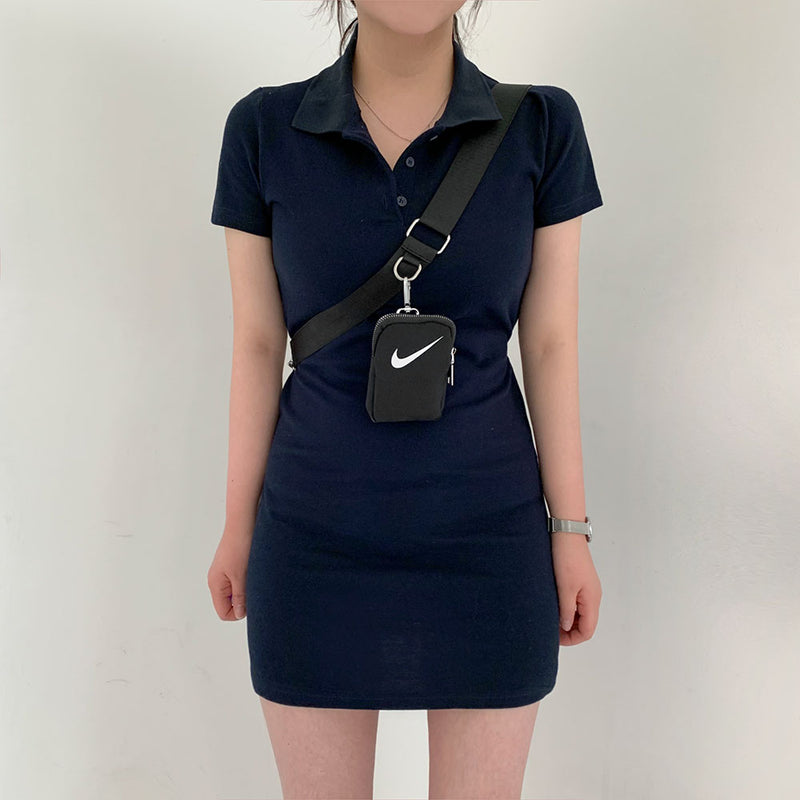 [Waist strap adjustment O] Sporty girlfriend look! Daily mini collar dress