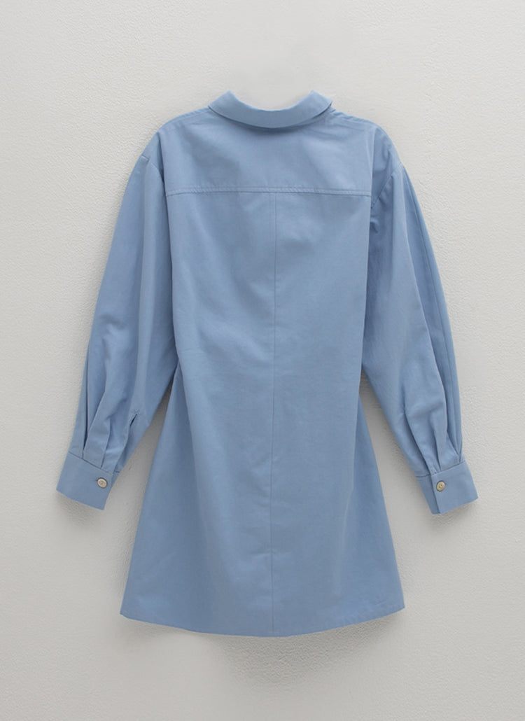 エンブレムカットアウトミニシャツドレス/(OP-6030) Emblem Cut-out Mini Shirt Dress