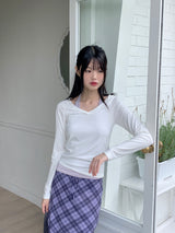 Shabin Vintage Y2K Check Pattern Ribbon Long Skirt