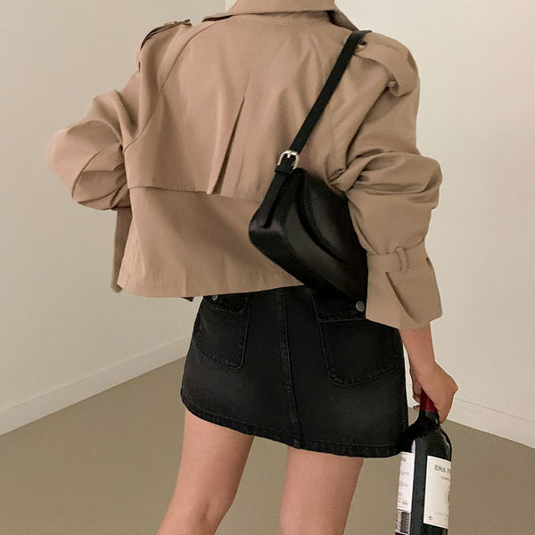 [2color/loose fit] Autumn Cropped Trench Short Jacket & Coat