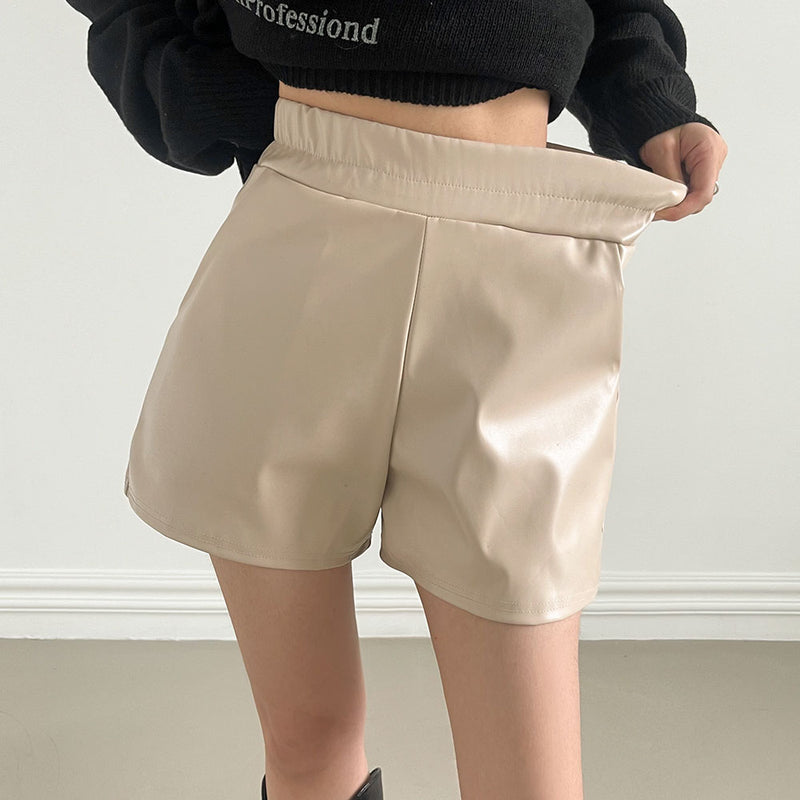 [2color] Clean Banding Leather Short Pants