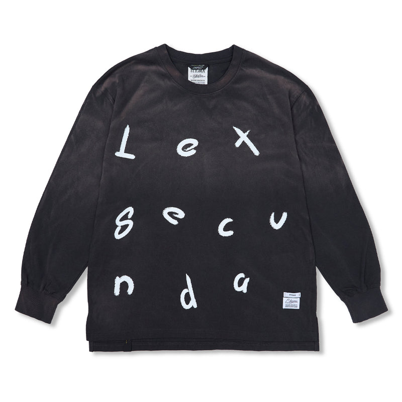 Lexsecunda ヴィンテージライクオーバーサイズロングスリーブTシャツ ブラック/ ベージュ