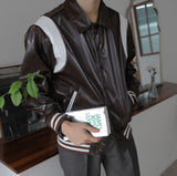 ASCLO Shine Leather Varsity Jacket (3color) (6687744884854)