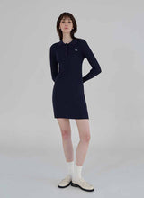 ベーシックカラー スリムフィットVネック 刺繍 ニットワンピース/(OP-6016) Basic Collar Slim Fit V-Neck Embroidered Knit Dress