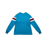 [UNISEX] Faux-shearling Striped-Trim Pullover (Blue) (6656033620086)