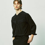 ウェスタンフリンジvネックカラーシャツ / western fringe v-collar shirts black