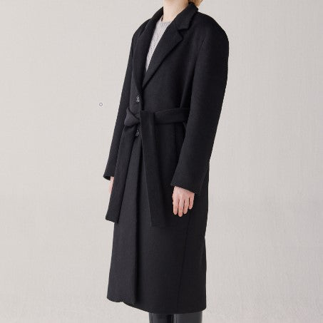 ベルトウールロングコート/Belt wool long coat