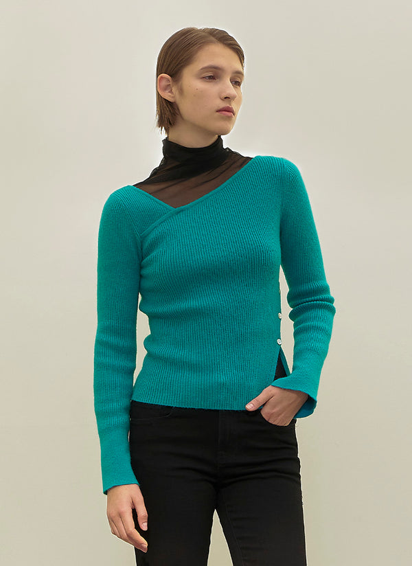 (T-6797)Winter unbalanced cutout slim knit