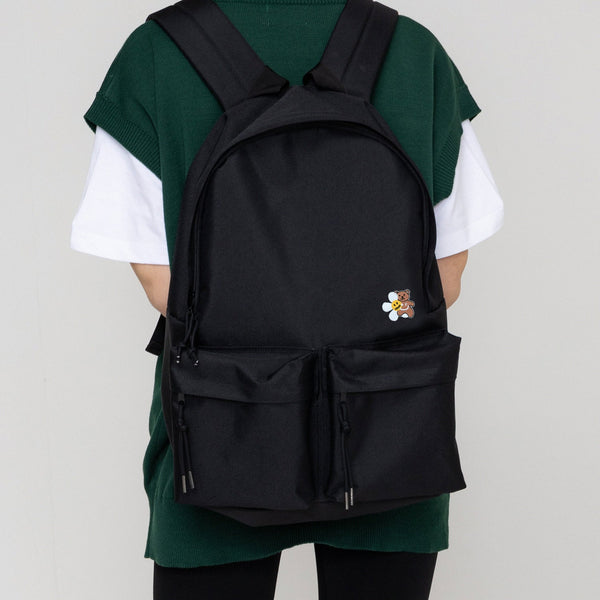 フラワーベアースマイル刺繡バックパック/Flower Bear Smile Embroidery Backpack