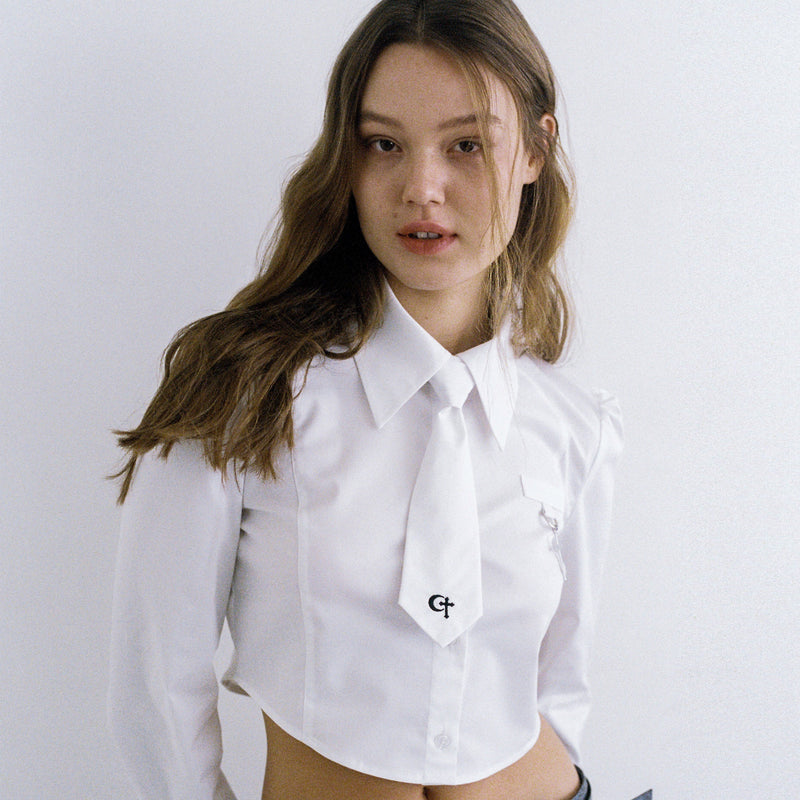 01ネクタイクロップシャツ / 0 1 necktie crop shirt - WHITE