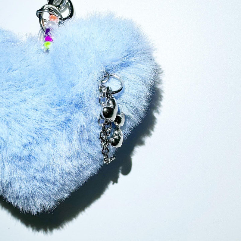 Blue heart fur keychain