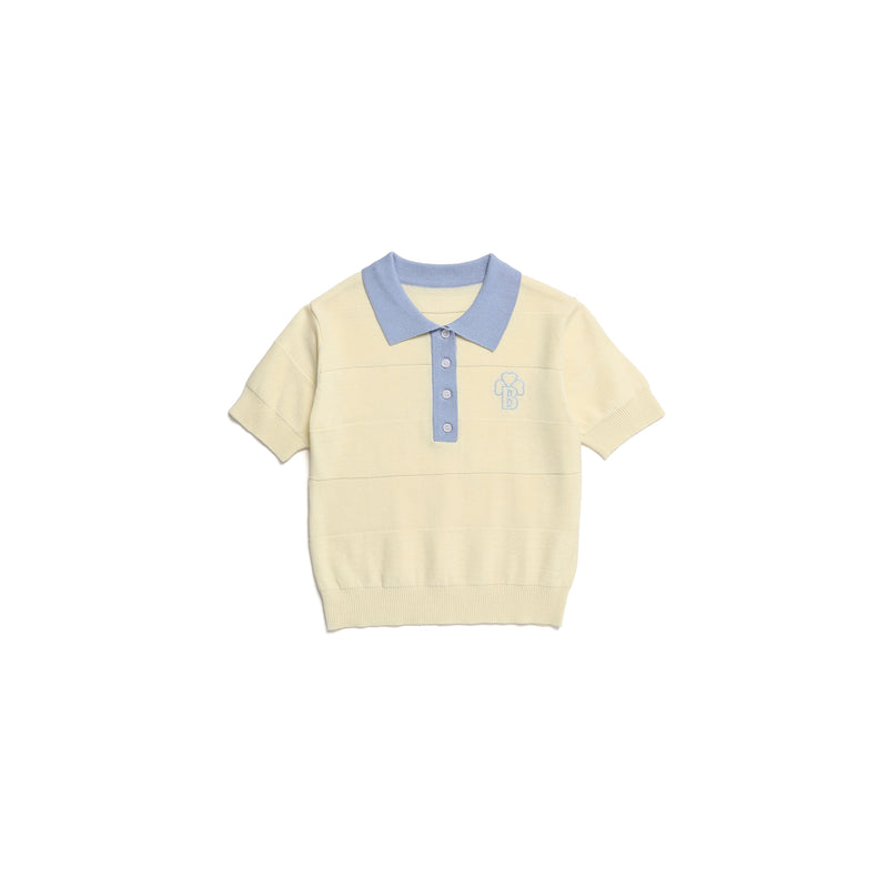 BクローバーカラークロップニットTシャツ / B clover collar crop knit T-shirt_BNTHUNT90WI2