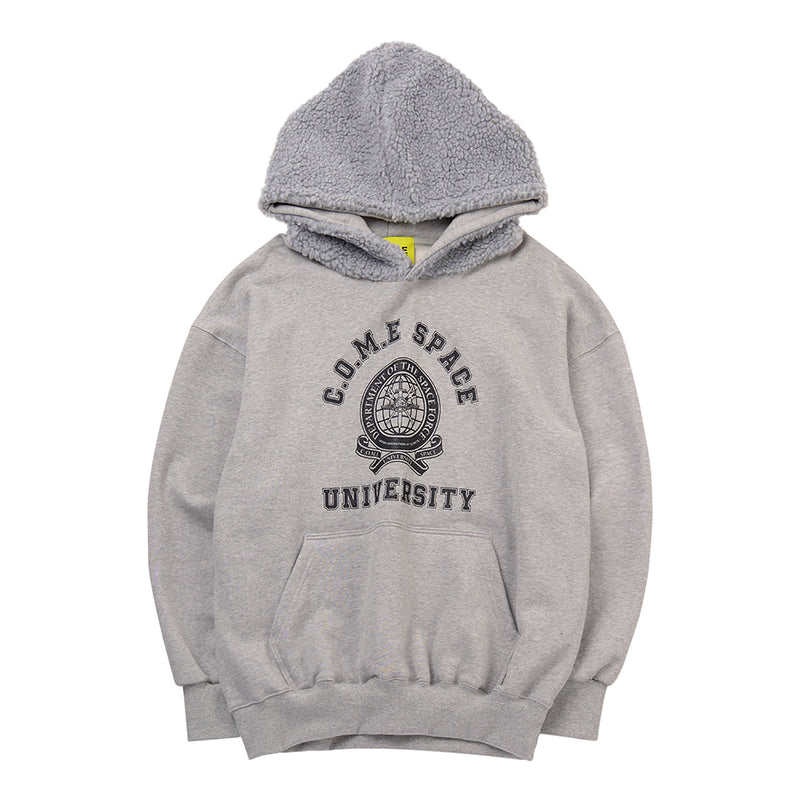 [UNISEX] Faux Shearling-Trimmed Cotton-Jersey Hoodie (Grey) (6656663257206)