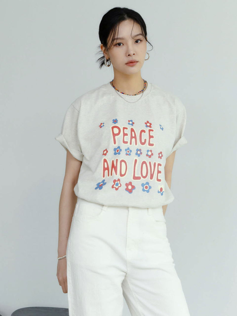 Peace and love short sleeve T-shirts heather ivory (6594389508214)