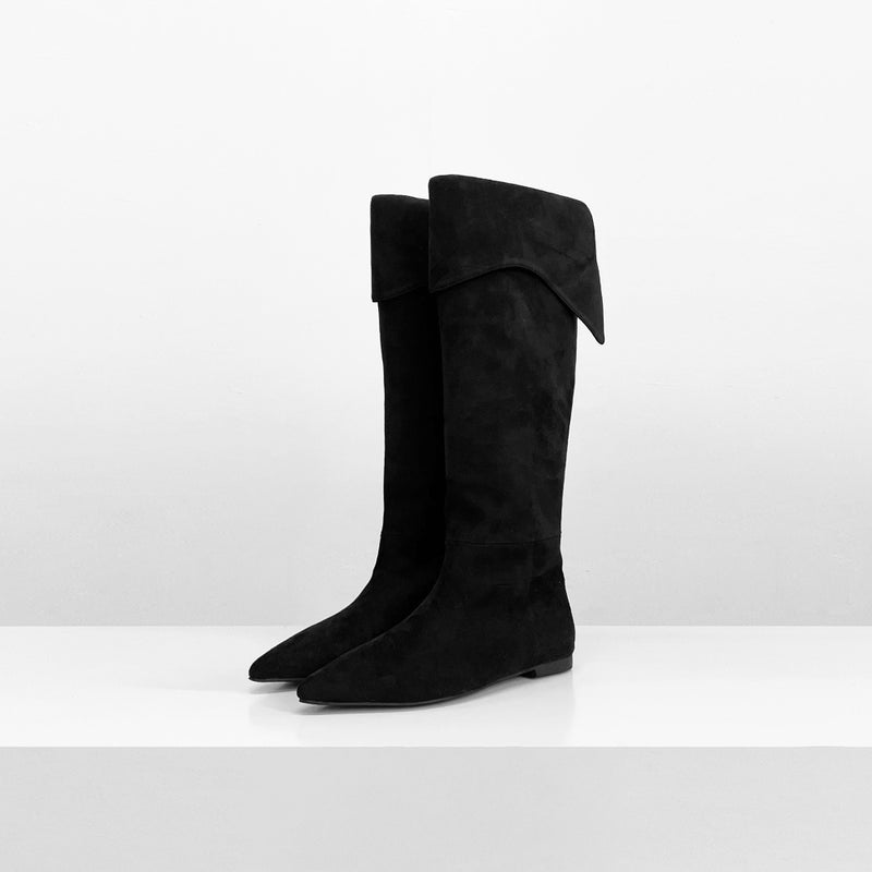アンカフォールディングスエードロングブーツ/Anka folding suede long boots