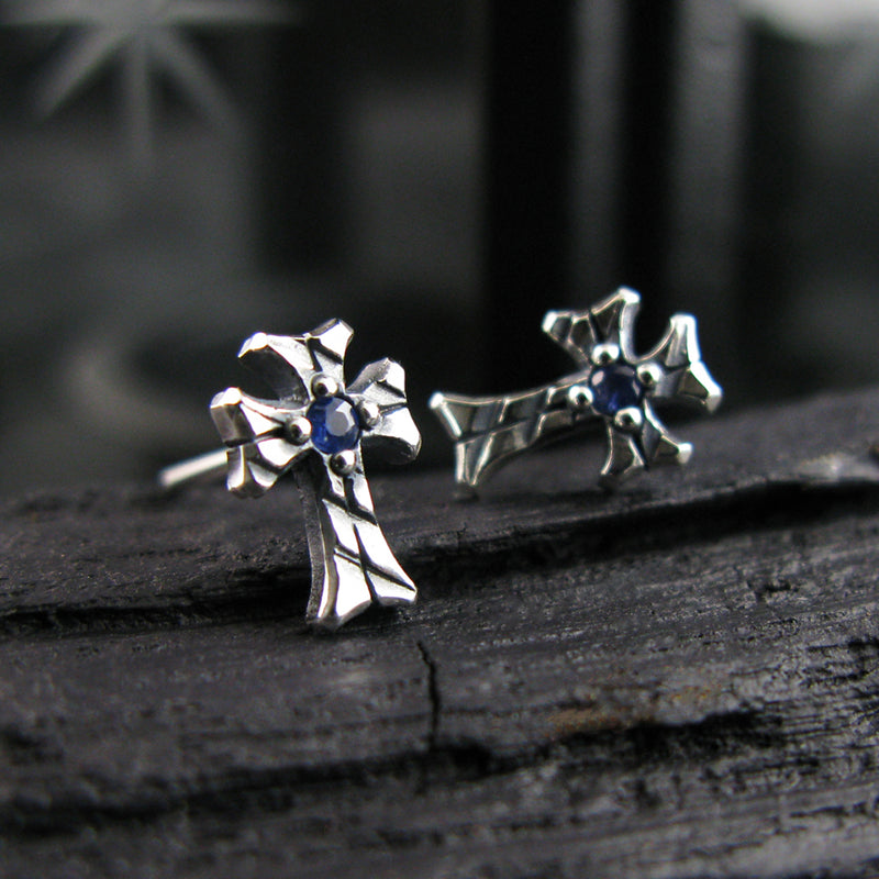 シャイニークロスS2ジェムストーンシルバースタッズイヤリング / Shiny Cross-S2 Gemstone silver stud earring (4595501006966)