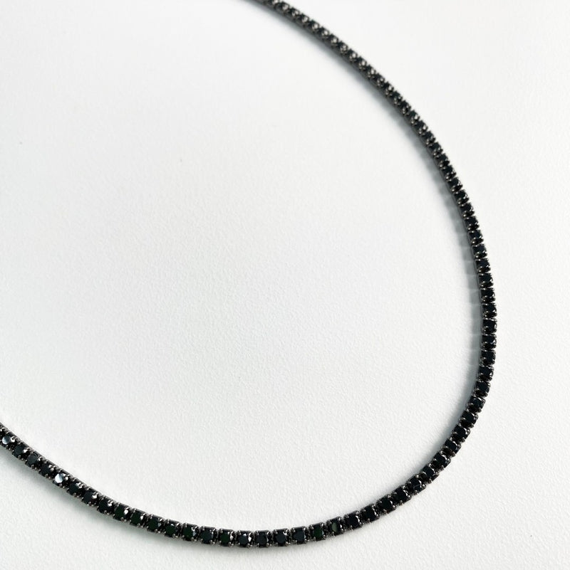 [ Silver 925 ] Black Color Tennis Necklace (6660826136694)