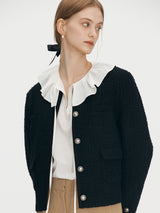 トリミングウールツイードジャケット/Trimming wool tweed jacket - Black