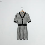 Vネックツイードニットワンピース/(OP-5932) V-neck Tweed Knit Dress