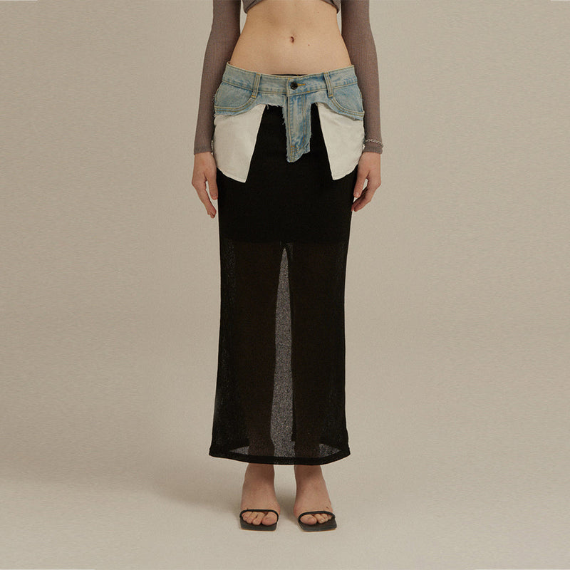 アップサイクリングデニムニットスカート/Upcycling Denim Knit Skirt