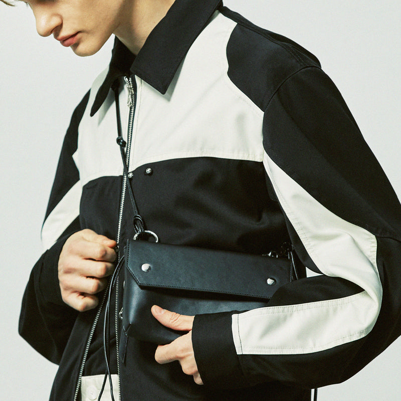 パイピンレザーストラップフラップバッグ＆ユティリティキーリング / piping leather strap flap bag & utility key ring black
