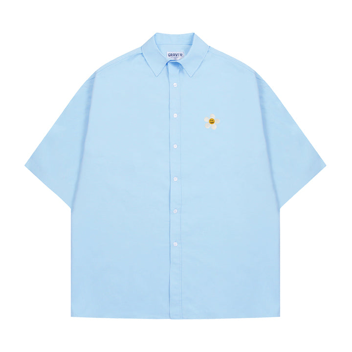 フラワードットエンブロイダリーオーバーフィットショートスリーブシャツ / Flower Dot Embroidery Overfit Short Sleeve Shirt