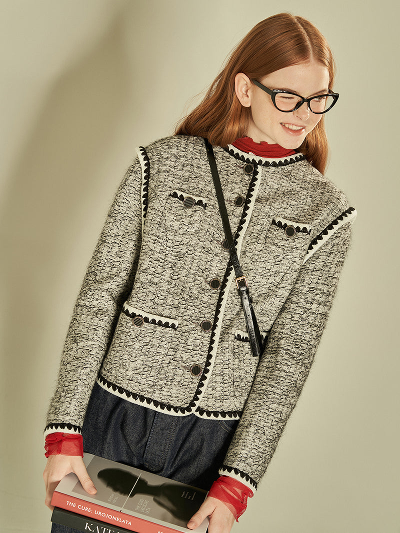Knitted Tweed Jacket (Grey) (6643890880630)