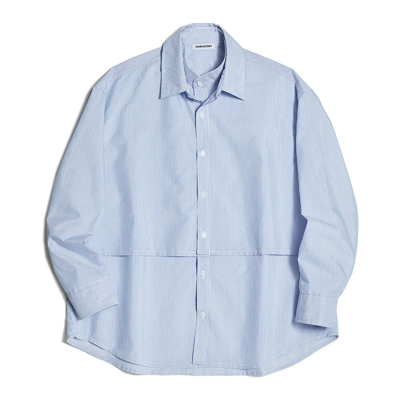 ダブルレイヤードシャツ / STRIPE DOUBLE LAYERED SHIRT (BLUE)