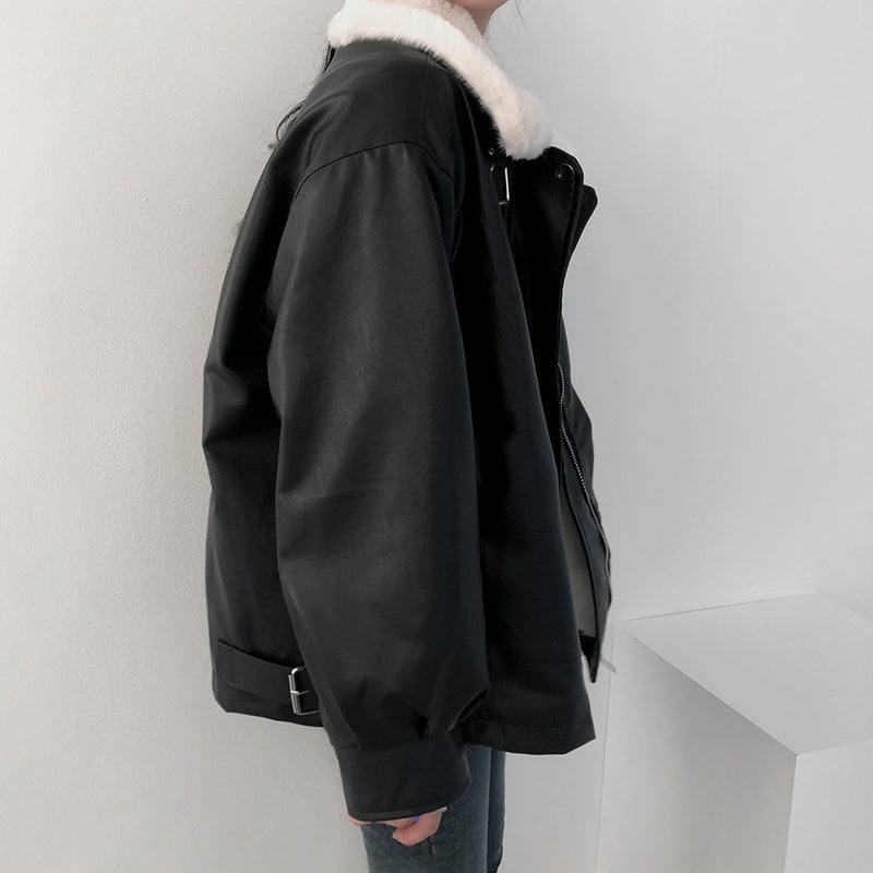 Faux Fur Collar Leatherette Jacket