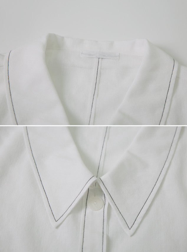 ステッチポイント襟半袖ブラウス (2color)