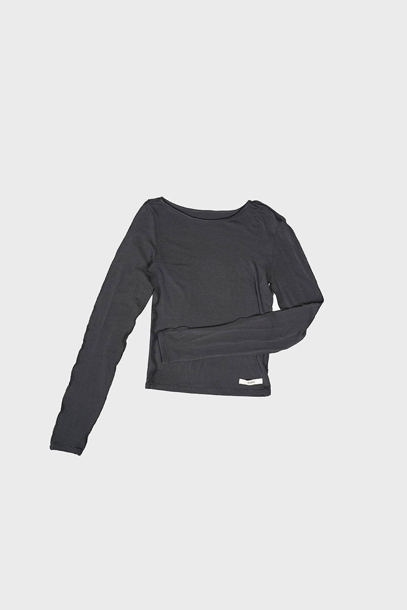 HALF AND HALF LONG SLEEVE TOP IN CHARCOAL