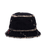 ブリーチ カスタム スマイル ロゴ デニム バケットハット / BBD Bleached Custom Smile Logo Denim Bucket Hat (Black)