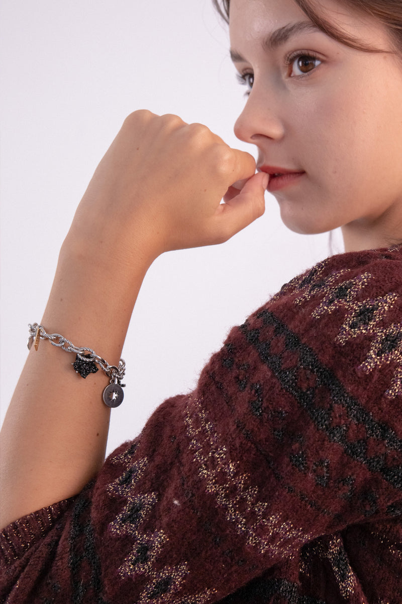 ユニークペンダントウィズボールドチェーンブレスレット/[Unisex] Unique pendant with bold chain bracelet