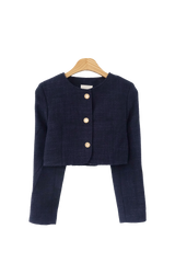 ベネットノーカラーツイードスプリングゲストクロップドショートジャケット / Benet No Collar Tweed Spring Guest Cropped Short Jacket