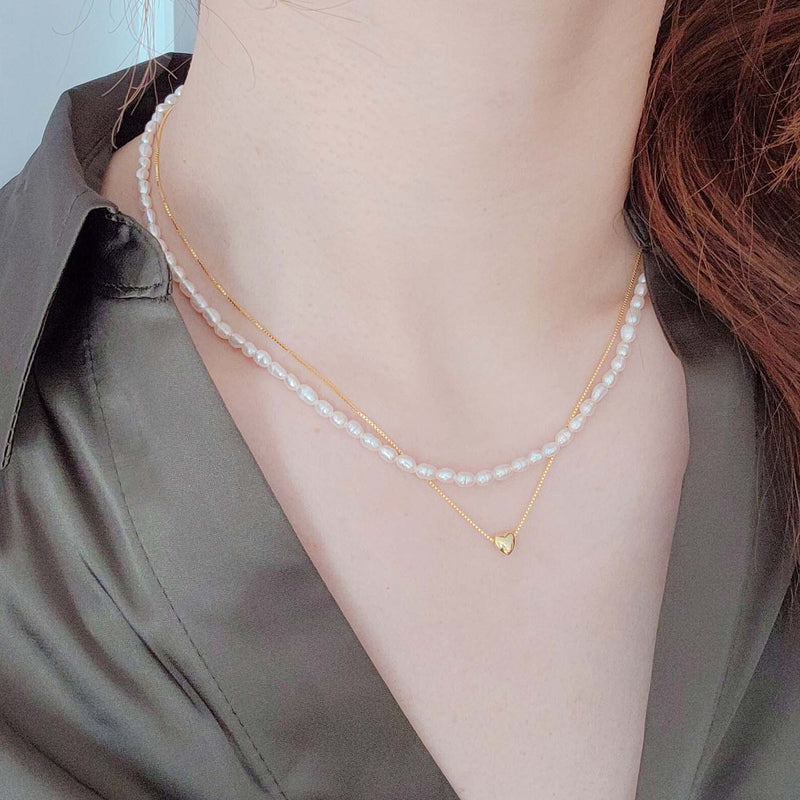 Petit heart pearl necklace (6655922405494)