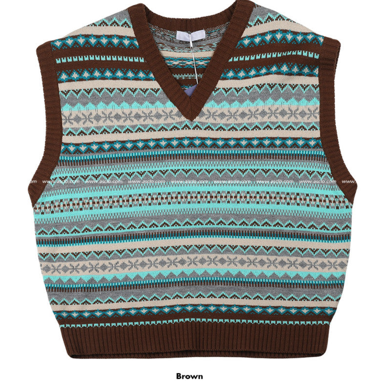 エスニックニットベスト / ASCLO Ethnic Knit Vest (2color)