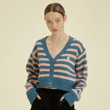 Stripe jacquard Knit Cardigan [BLUE] (4628803518582)