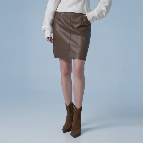Faux Leather Round Skirt (Mocha)
