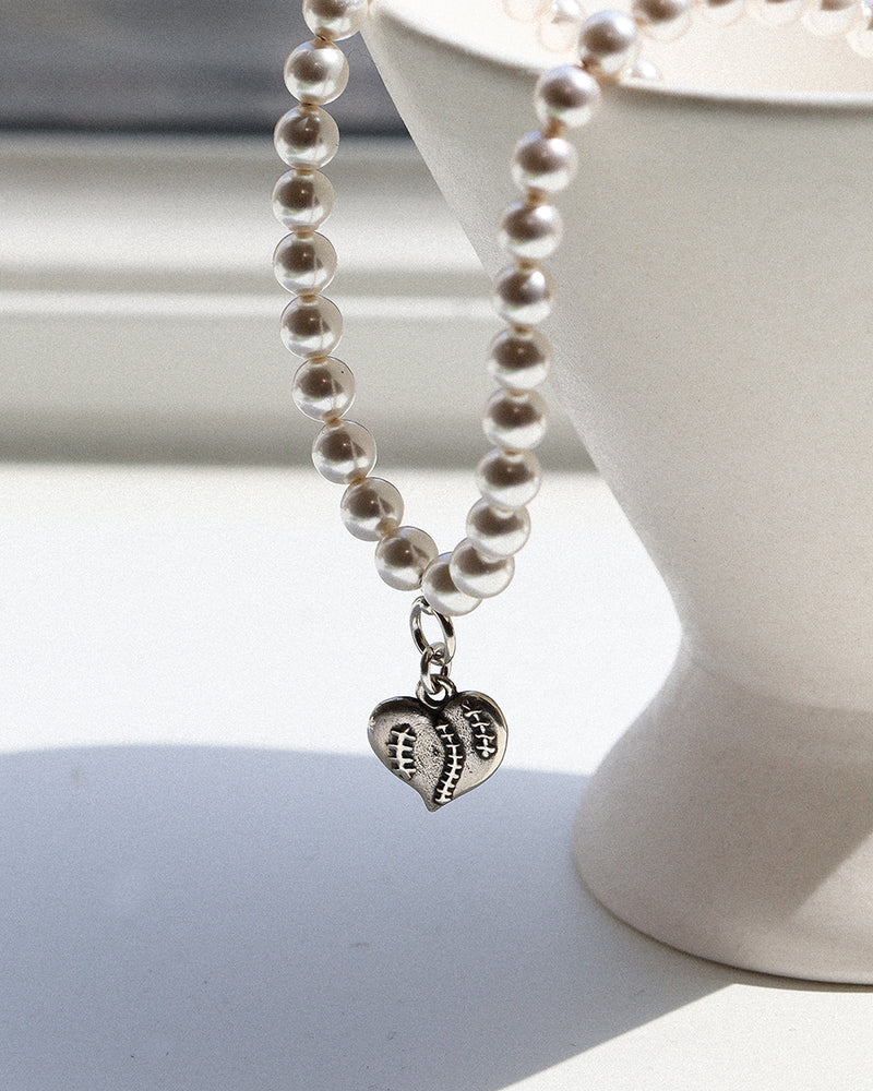 ステッチハートパールネックレス/Stitch heart pearl necklace (925 silver)