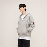 [UNISEX] Sleeve heart logo smile embroidery white clip hoodie zip-up (6658856091766)